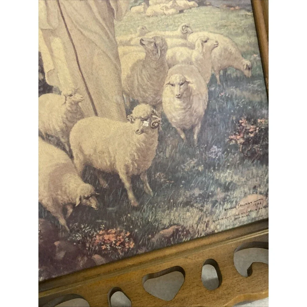 Vintage Jesus Christ The Good Shepard 1942 Warner Sallman framed MCM wall art